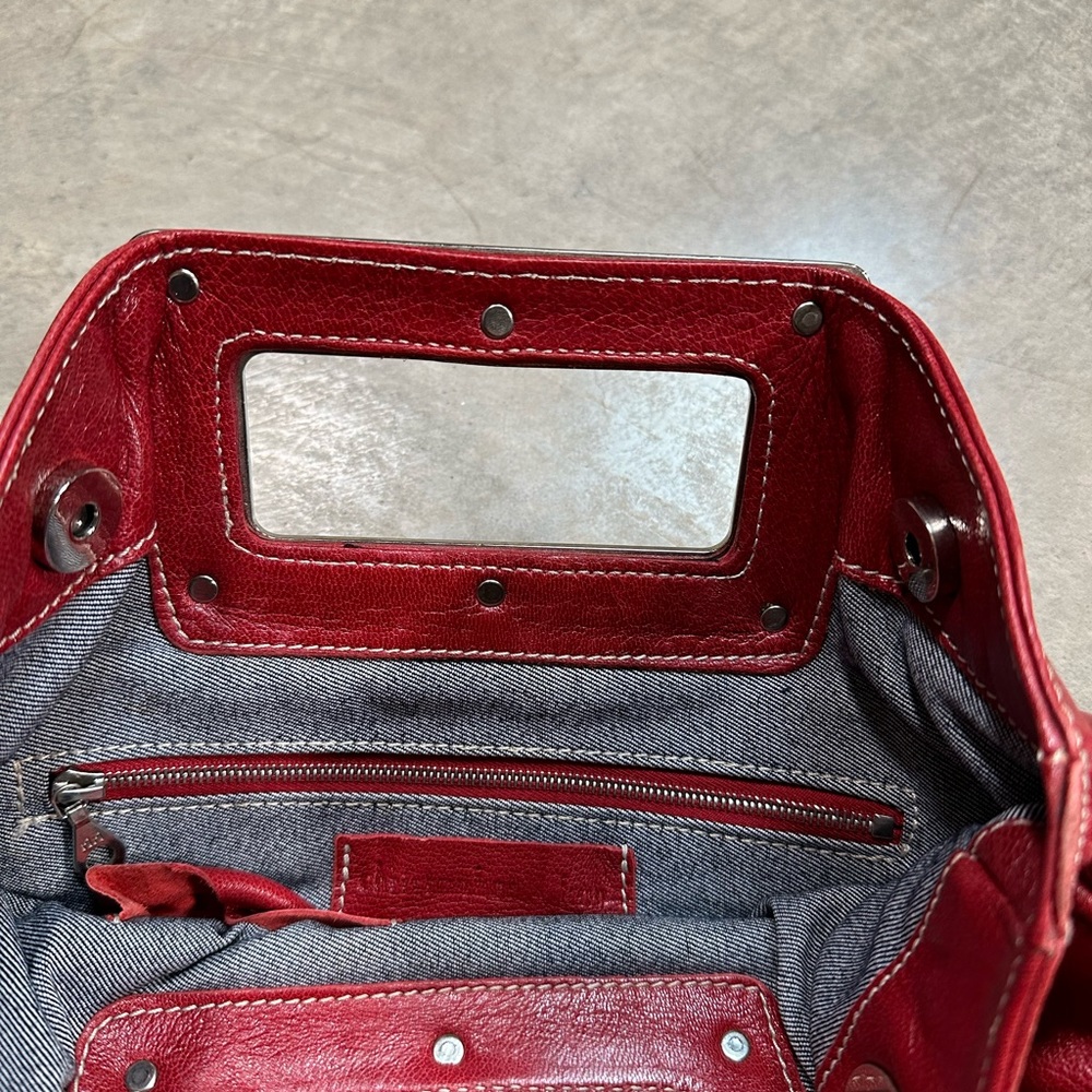 Christopher Kon Canadian Designer Red Leather Clutch with Heavy Metal Handle - Picture 10 of 13